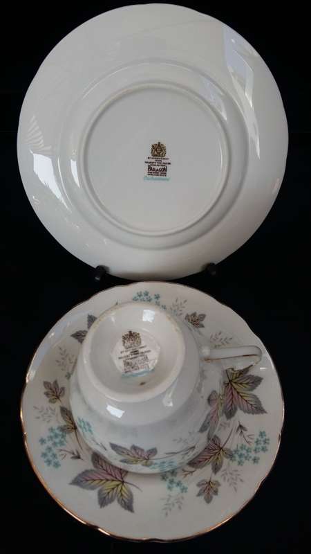 Beautiful Vintage Paragon "ENCHANTMENT" Trio with gold trim and Pastel floral design. c1957