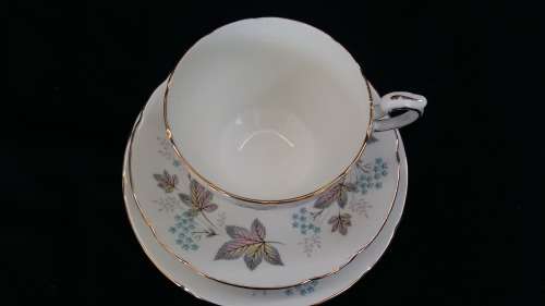 Beautiful Vintage Paragon "ENCHANTMENT" Trio with gold trim and Pastel floral design. c1957