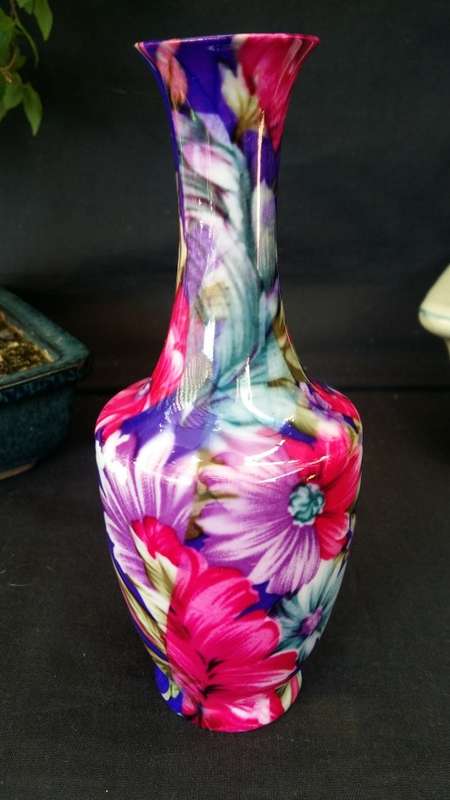 Stunning Signed  Japanese fine Porcelain Cloisonne Eggshell Vase Hand Painted Purple with Pink flowe