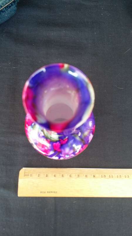 Stunning Signed  Japanese fine Porcelain Cloisonne Eggshell Vase Hand Painted Purple with Pink flowe