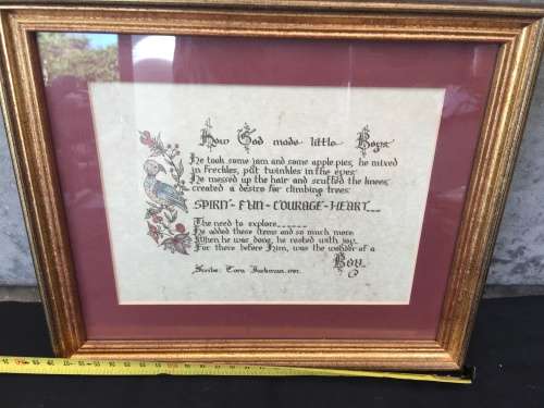 WOW !!!! FANTASTIC FRAMED SCRIBE BY TOM JACKMAN 1987 " HOW GOD MADE LITTLE BOYS"