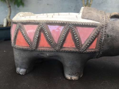 WOW !!!! STUNNING GLAZED PORCELAIN HIPPOPOTAMUS TRINKET DISH BY PORCUPINE CERAMICS