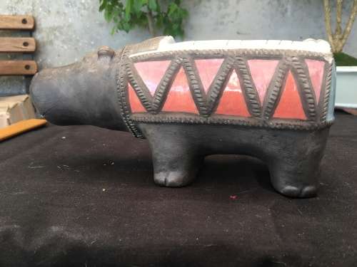 WOW !!!! STUNNING GLAZED PORCELAIN HIPPOPOTAMUS TRINKET DISH BY PORCUPINE CERAMICS