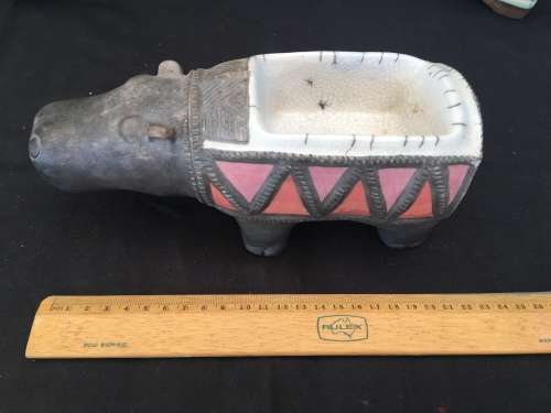 WOW !!!! STUNNING GLAZED PORCELAIN HIPPOPOTAMUS TRINKET DISH BY PORCUPINE CERAMICS