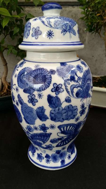 Stunning Genuine Ming Blue and White Butterfly and Floral Design Porcelain Vase with Lid