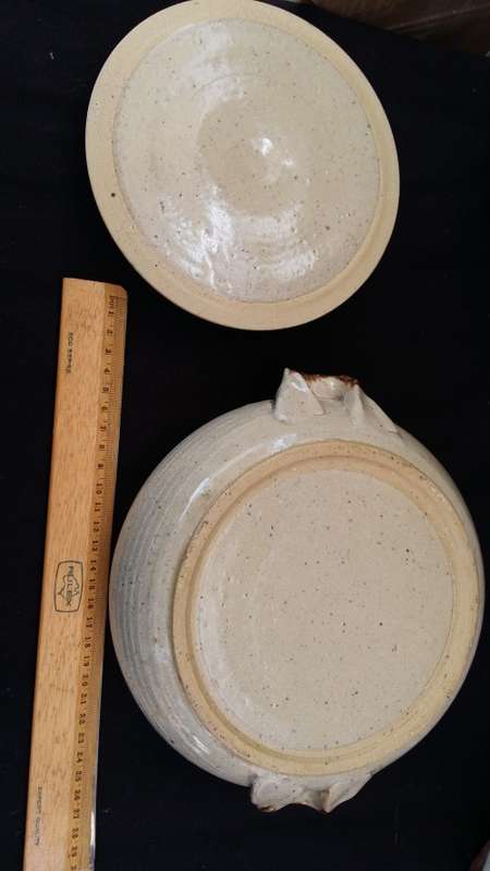 Beautiful Heavy Vintage Ironstone Glazed Pottery Bowl and Lid