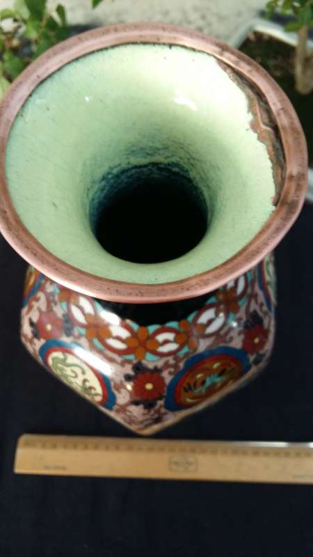 Stunning Large Antique 1920s Japanese Black Enamel  Hexagonal Dragon Cloisonne Vase.