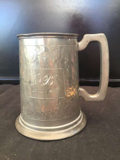 WOW !!!! STUNNING SERANCO PEWTER BEER TANKARD WITH A CLEAR GLASS BOTTOM AND ENGRAVED DATED 1961