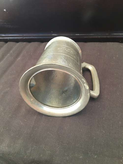 WOW !!!! STUNNING SERANCO PEWTER BEER TANKARD WITH A CLEAR GLASS BOTTOM AND ENGRAVED DATED 1961