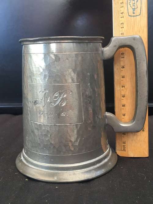 WOW !!!! STUNNING SERANCO PEWTER BEER TANKARD WITH A CLEAR GLASS BOTTOM AND ENGRAVED DATED 1961