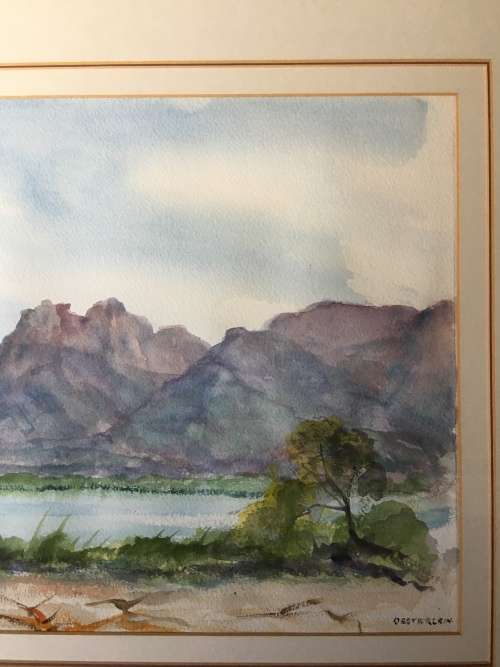 WOW !!!! AMAZING WATERCOLOR BY FAMOUS SA ARTIST CHARLOTTE OESTERLEIN ~ TITLED AND SIGNED