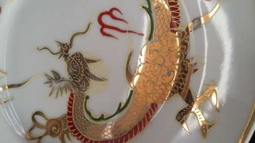 Collectible Vintage Raised Moriage Dragon Plate/display.  18 cm