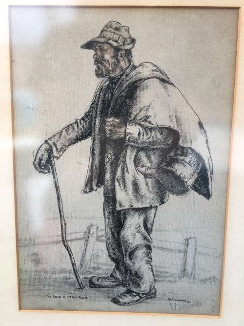 WOW !!! FRAMED PENCIL SKETCH BY RENOWNED ENGLISH WW11 ARTIST EDGAR AINSWORTH (1905 ~ 1975) signed