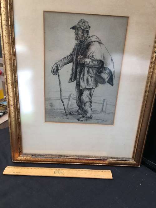 WOW !!! FRAMED PENCIL SKETCH BY RENOWNED ENGLISH WW11 ARTIST EDGAR AINSWORTH (1905 ~ 1975) signed