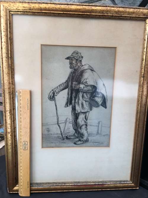 WOW !!! FRAMED PENCIL SKETCH BY RENOWNED ENGLISH WW11 ARTIST EDGAR AINSWORTH (1905 ~ 1975) signed