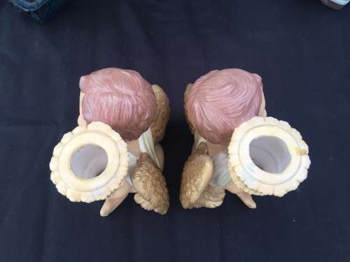 WOW !!! STUNNING PAIR OF HAND PAINTED CERAMIC ANGEL CANDLESTICK HOLDER OR BUD VASE ~ TOO CUTE