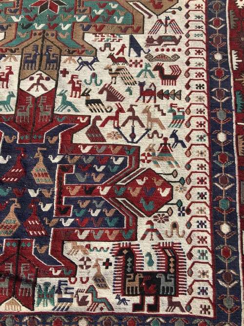 STUNNING RARE VINTAGE SOUMAK CROCHET PURE WOOL VERNEH KILIM PERSIAN CARPET 1910 X 1300mm