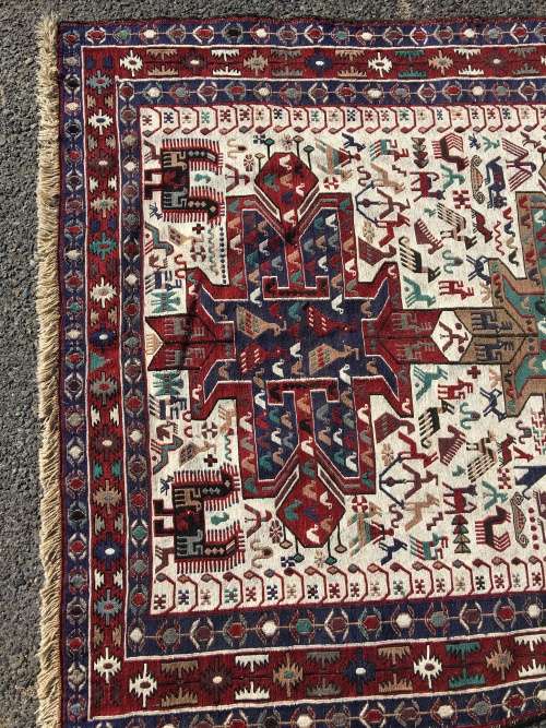 STUNNING RARE VINTAGE SOUMAK CROCHET PURE WOOL VERNEH KILIM PERSIAN CARPET 1910 X 1300mm
