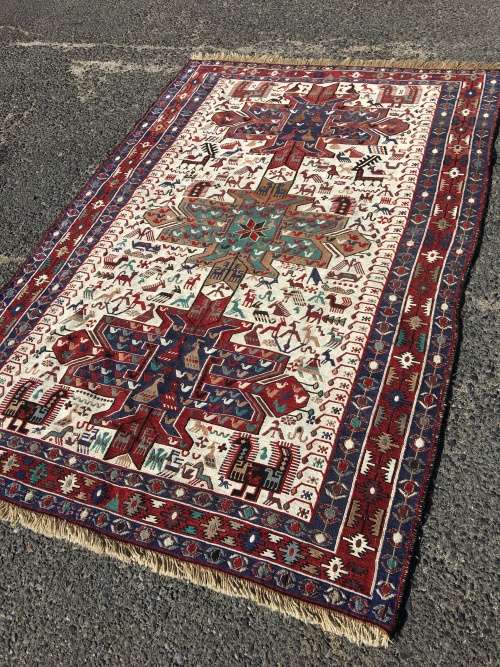 STUNNING RARE VINTAGE SOUMAK CROCHET PURE WOOL VERNEH KILIM PERSIAN CARPET 1910 X 1300mm