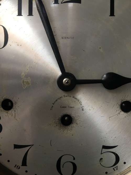 WOW !!! STUNNING LARGE OLD OAK CASED KIENZLE WALL CLOCK BY AMERICAN SWISS WATCH COMPANY CAPE TOWN