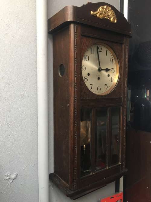 WOW !!! STUNNING LARGE OLD OAK CASED KIENZLE WALL CLOCK BY AMERICAN SWISS WATCH COMPANY CAPE TOWN