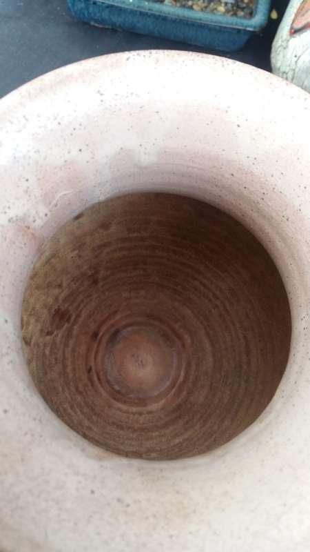Beautiful Vintage Large Pottery Vase Hand painted White Daisies and green leaves on a tan finish.