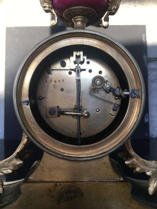 JAPY FRERES ORIGINAL FRENCH 19th CENTURY BRONZE GILT MANTLE CLOCK WITH GARNITURES