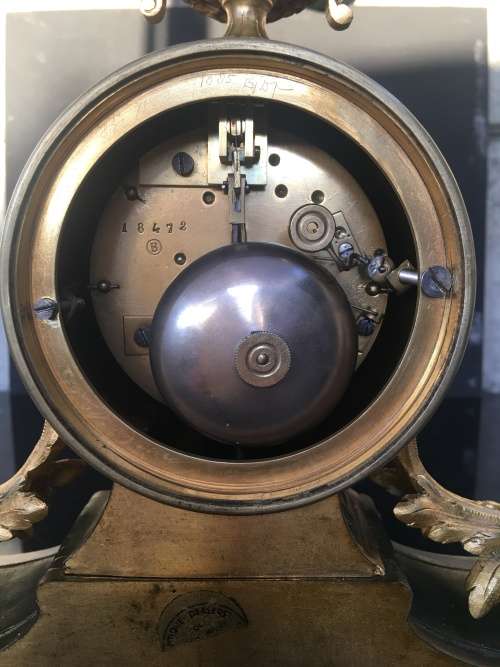 JAPY FRERES ORIGINAL FRENCH 19th CENTURY BRONZE GILT MANTLE CLOCK WITH GARNITURES