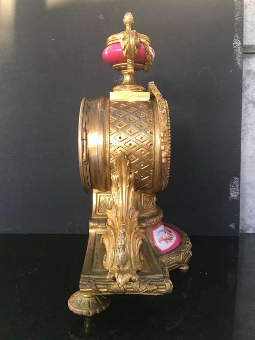 JAPY FRERES ORIGINAL FRENCH 19th CENTURY BRONZE GILT MANTLE CLOCK WITH GARNITURES