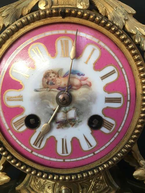 JAPY FRERES ORIGINAL FRENCH 19th CENTURY BRONZE GILT MANTLE CLOCK WITH GARNITURES