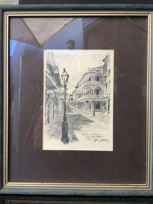 FANTASTIC ORIGINAL PENCIL SKETCH OF ROYAL STREET NEW ORLEANS BY FAMOUS USA ARTIST DON DAVEY c1976