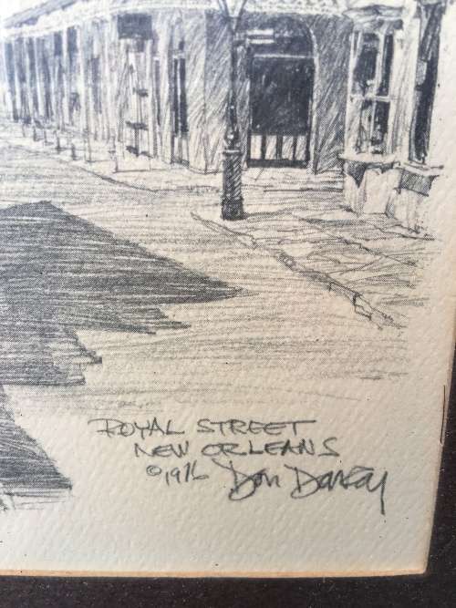 FANTASTIC ORIGINAL PENCIL SKETCH OF ROYAL STREET NEW ORLEANS BY FAMOUS USA ARTIST DON DAVEY c1976