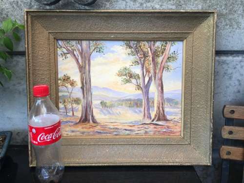 WOW !!! AMAZING FRAMED ORIGINAL OIL ON BOARD OF BLUE GUM TREES BY W.BELL SIGNED IN AN ANTIQUE FRAME