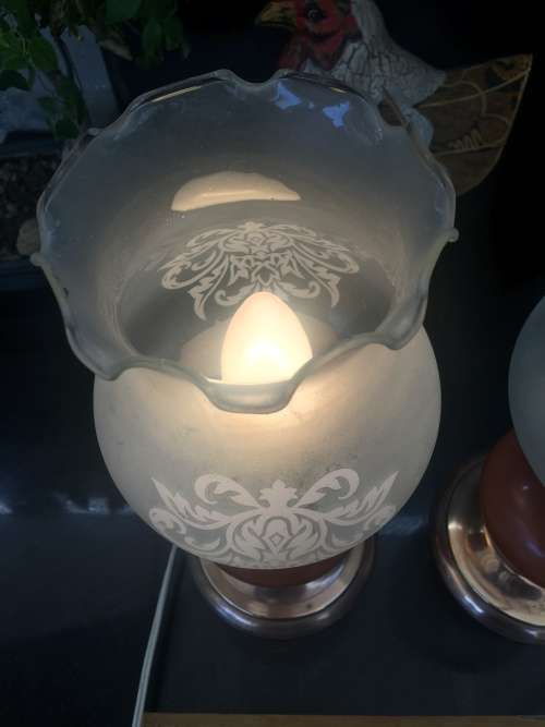 Beautiful Vintage Marble and Brass table lamps with frosted scalloped glass Lamp shades