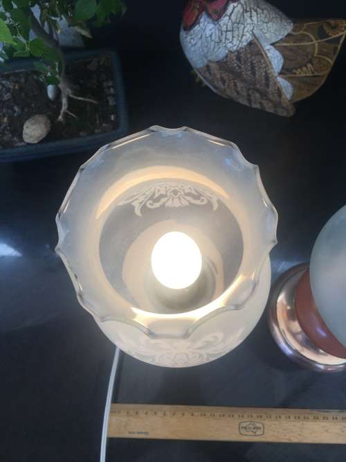 Beautiful Vintage Marble and Brass table lamps with frosted scalloped glass Lamp shades