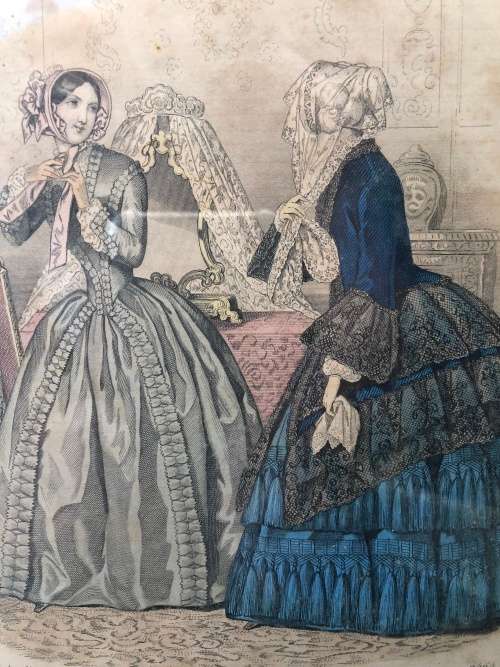 WOW !!!! STUNNING FRAMED "PETIT COURRIER DES DAMES" VICTORIAN PRINT TITLED BARREAU 1849