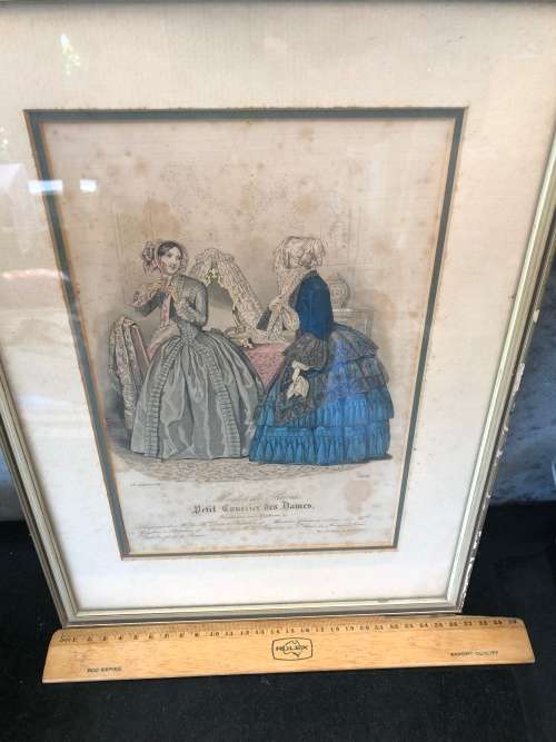 WOW !!!! STUNNING FRAMED "PETIT COURRIER DES DAMES" VICTORIAN PRINT TITLED BARREAU 1849