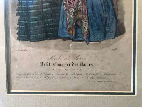 WOW !!!! STUNNING FRAMED "PETIT COURRIER DES DAMES" VICTORIAN PRINT TITLED BARREAU 1849