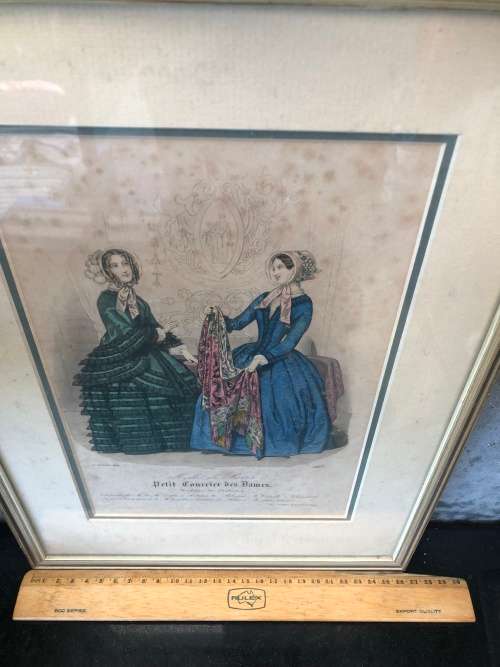 WOW !!!! STUNNING FRAMED "PETIT COURRIER DES DAMES" VICTORIAN PRINT TITLED BARREAU 1849