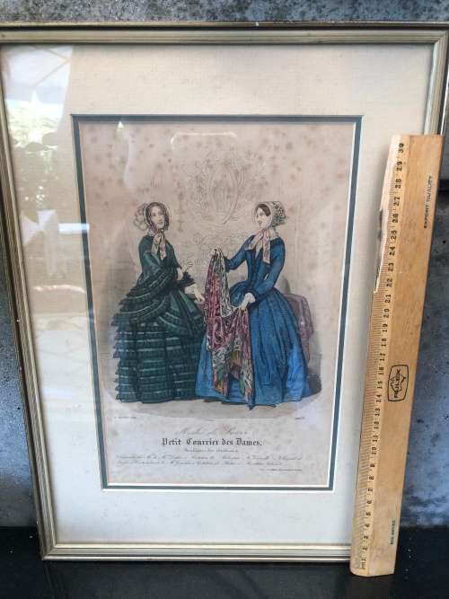 WOW !!!! STUNNING FRAMED "PETIT COURRIER DES DAMES" VICTORIAN PRINT TITLED BARREAU 1849