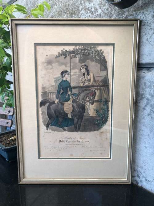 WOW !!!! STUNNING FRAMED "PETIT COURRIER DES DAMES" VICTORIAN PRINT TITLED BARREAU 1849