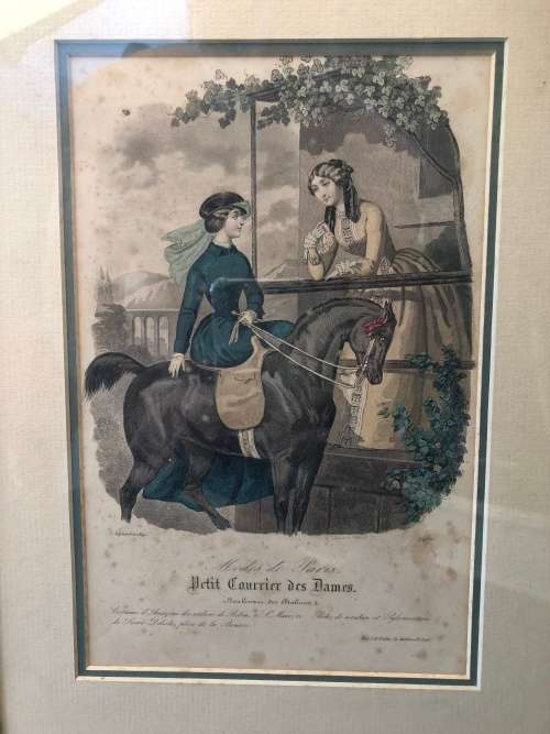 WOW !!!! STUNNING FRAMED "PETIT COURRIER DES DAMES" VICTORIAN PRINT TITLED BARREAU 1849
