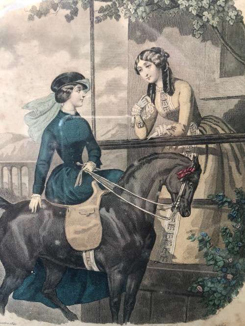 WOW !!!! STUNNING FRAMED "PETIT COURRIER DES DAMES" VICTORIAN PRINT TITLED BARREAU 1849