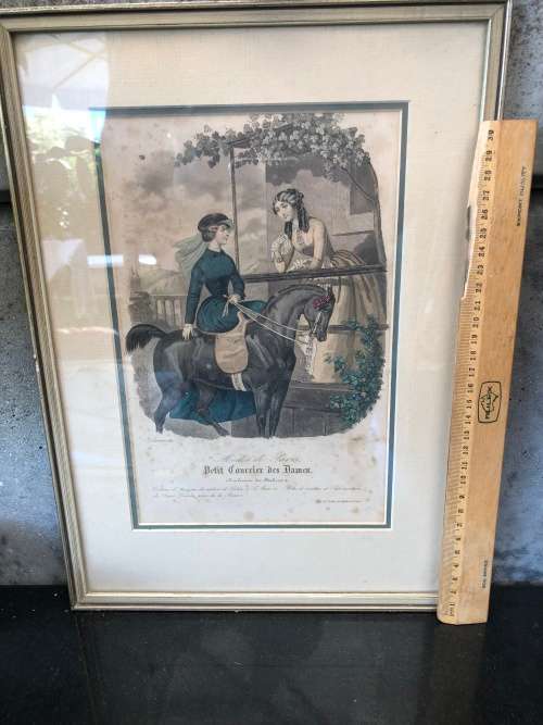 WOW !!!! STUNNING FRAMED "PETIT COURRIER DES DAMES" VICTORIAN PRINT TITLED BARREAU 1849