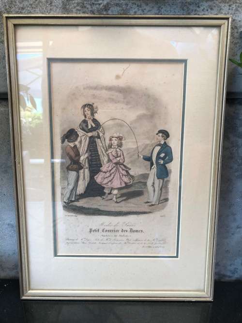 WOW !!!! STUNNING FRAMED "PETIT COURRIER DES DAMES" VICTORIAN PRINT TITLED BARREAU 1849