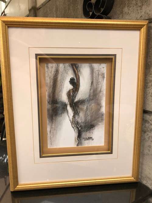 FIONA EWAN ROWETT FRAMED ORIGINAL MIXED MEDIA signed and dated 1998 IN A STUNNING GOLD FRAME