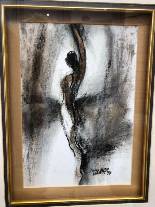 FIONA EWAN ROWETT FRAMED ORIGINAL MIXED MEDIA signed and dated 1998 IN A STUNNING GOLD FRAME