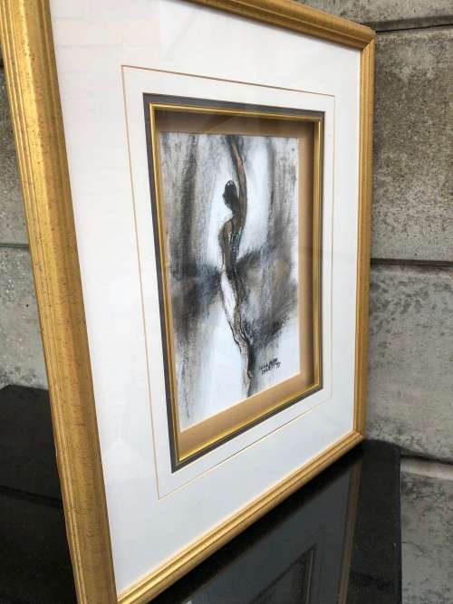 FIONA EWAN ROWETT FRAMED ORIGINAL MIXED MEDIA signed and dated 1998 IN A STUNNING GOLD FRAME