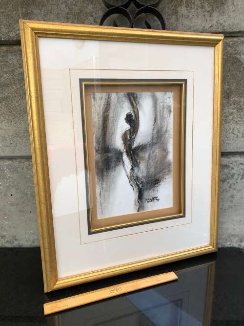 FIONA EWAN ROWETT FRAMED ORIGINAL MIXED MEDIA signed and dated 1998 IN A STUNNING GOLD FRAME