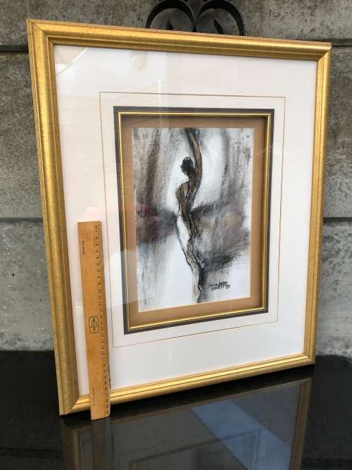 FIONA EWAN ROWETT FRAMED ORIGINAL MIXED MEDIA signed and dated 1998 IN A STUNNING GOLD FRAME